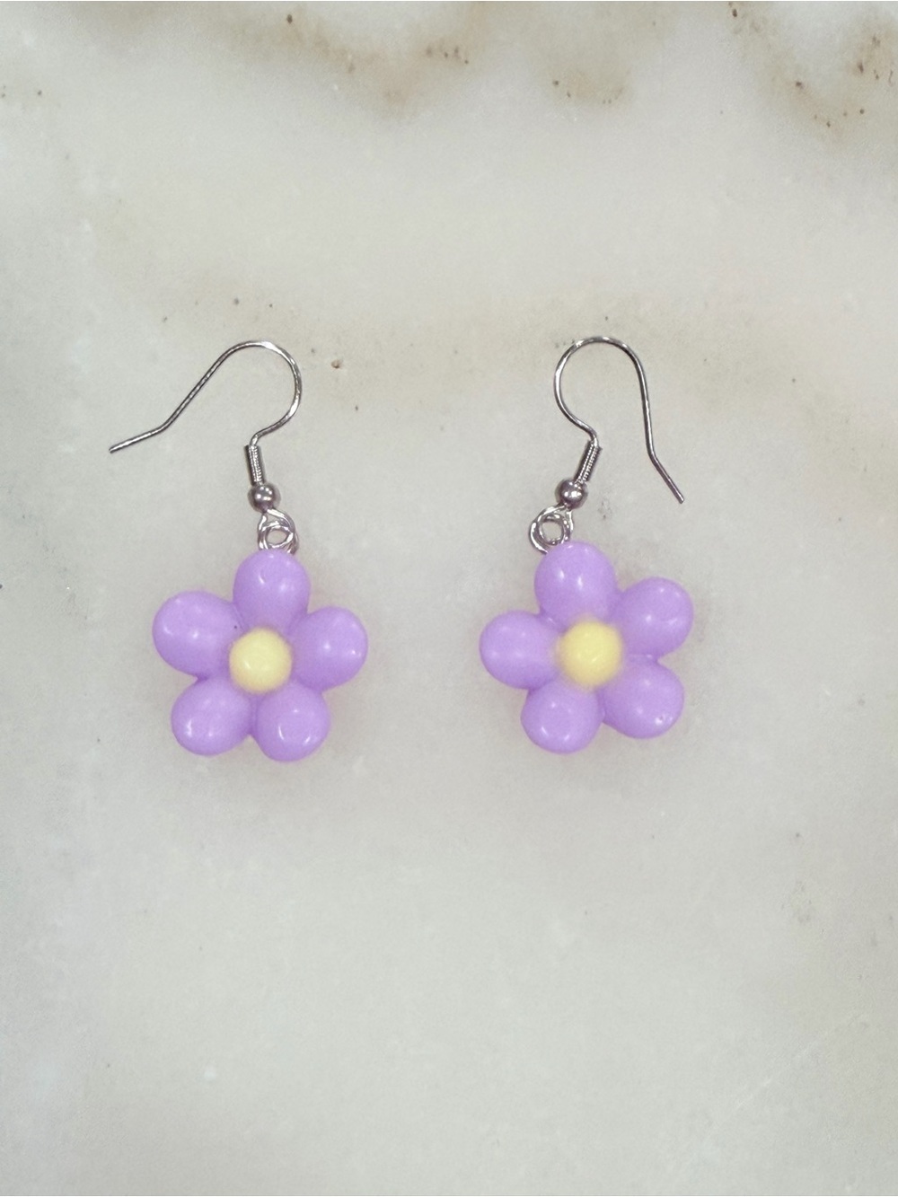 Purple Flower Dangle Earrings Handmade Novelty Gift Jewelry